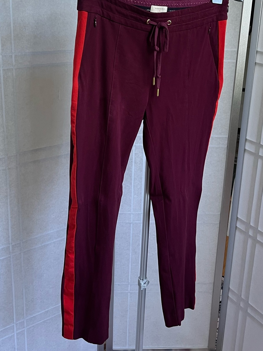 Anthropologie Maroon Track Pants Red Stripe Jogger Athleisure Office Sz 8